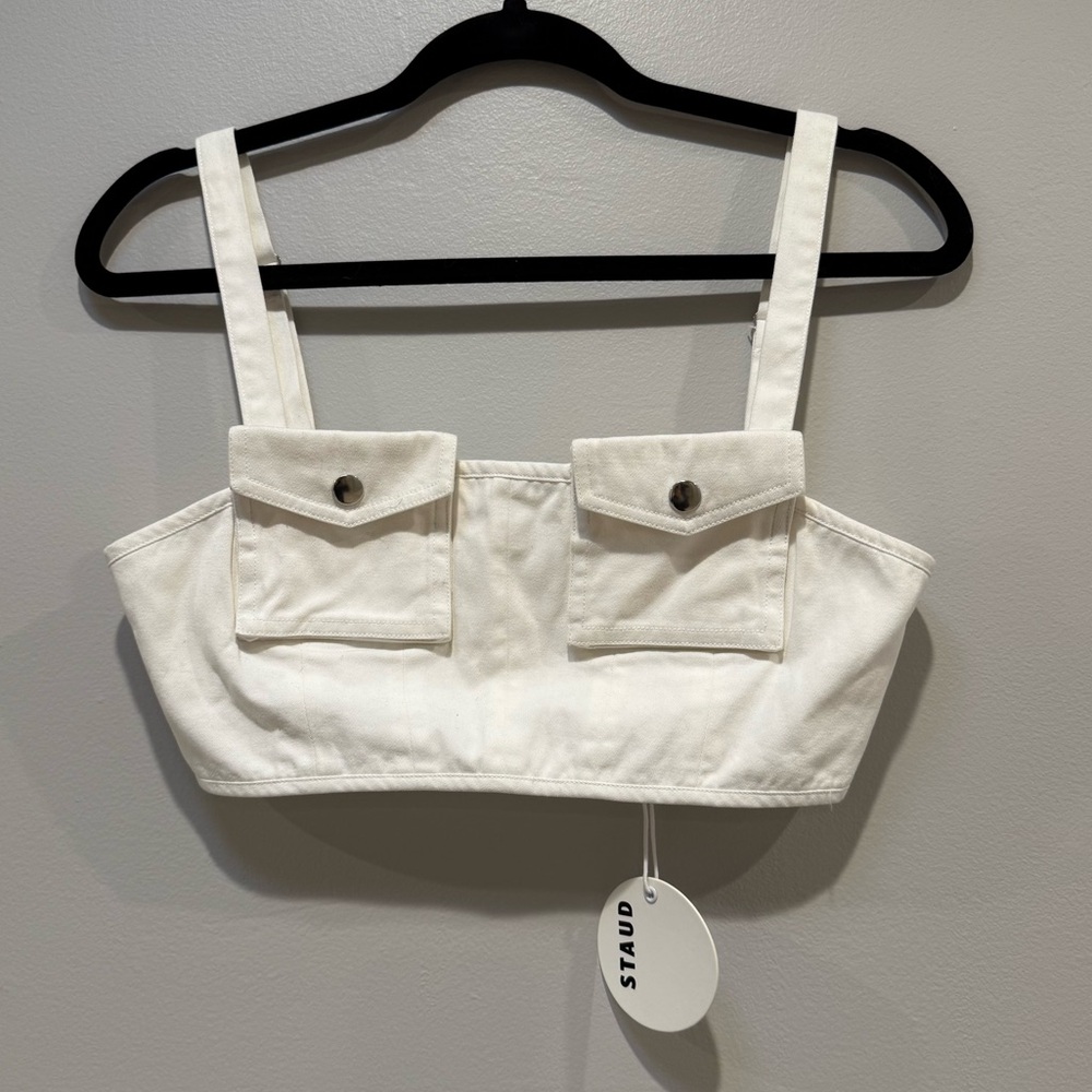 NWT STAUD White Double Pocket Crop Top